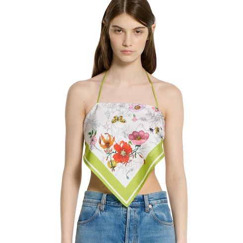 Printed silk twill top