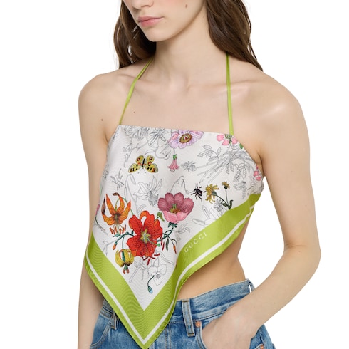 Printed silk twill top