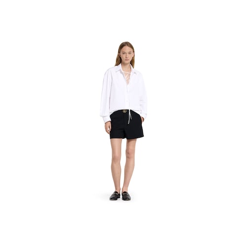 Wool silk shorts with embroidery