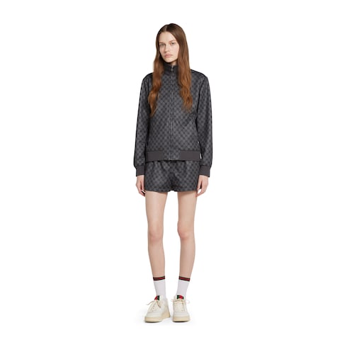 Printed technical jersey zip sweatshirt