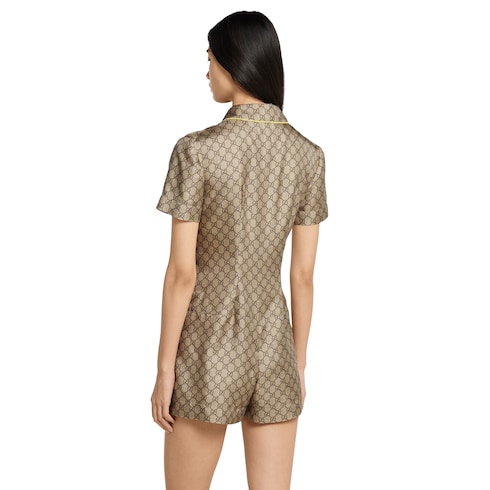  GG silk twill jumpsuit with print