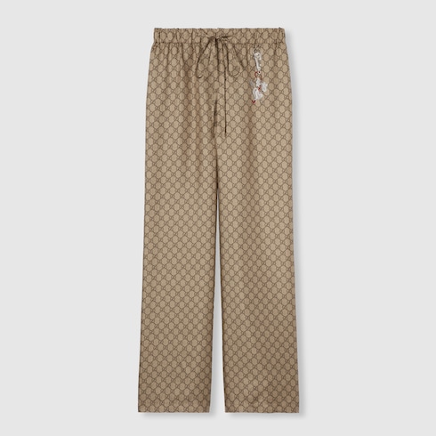 GG silk twill pants with print