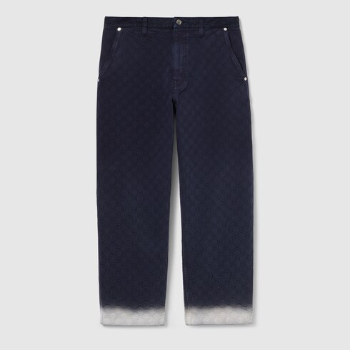 Bleached GG cotton denim jacquard pant