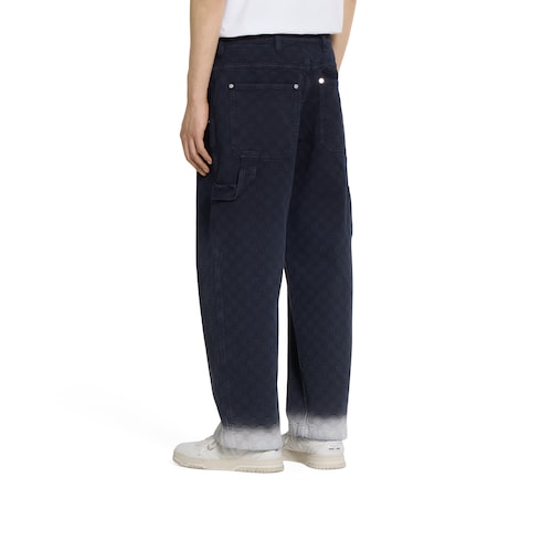 Pantalone in denim di cotone GG jacquard con effetto bleached