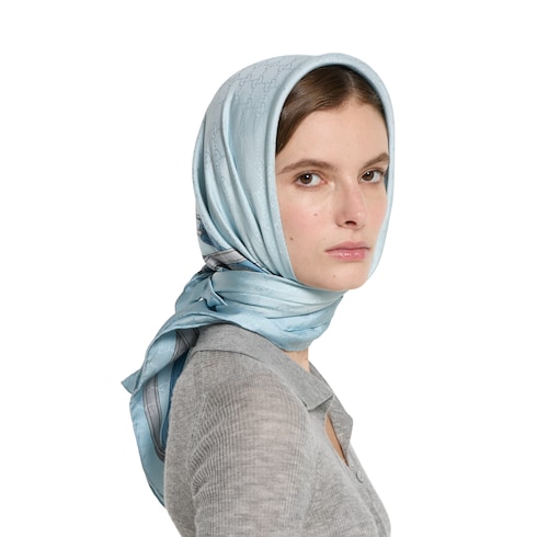 Vierecktuch aus GG Seidenjacquard mit Print