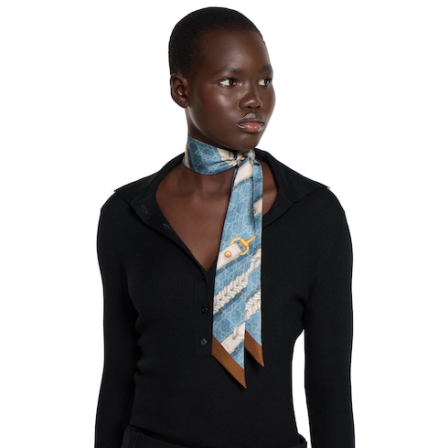 Printed GG silk twill ribbon