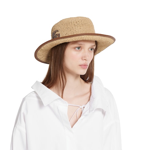 Chapeau en paille avec logo GG