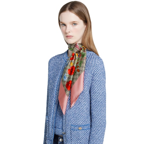 منديل جيب مربع من تويل حرير بطبعة Flora