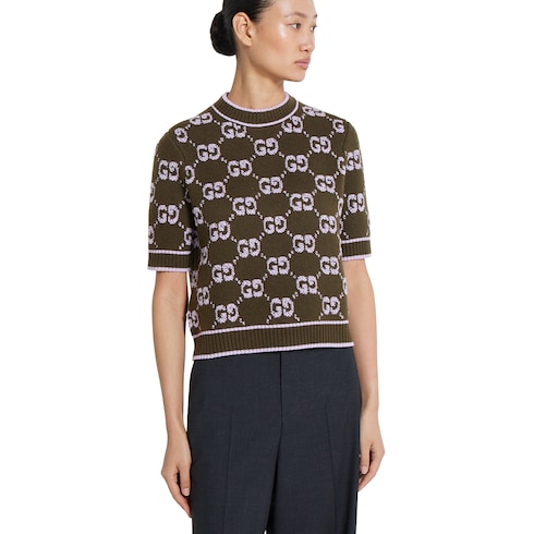 Top de jacquard de lana de rizo con GG