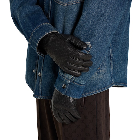 Embossed GG leather gloves