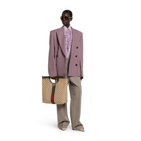 グッチ ジリオ〕ラージトートバッグ ・ベージュ＆ブラウン GG