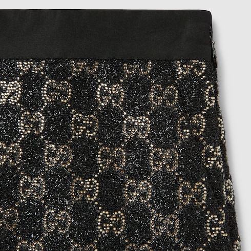 Shorts aus Lamé-Wolltweed mit Stickerei