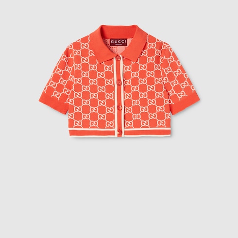 Chaqueta de punto corta de jacquard de algodón con GG