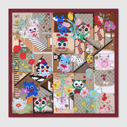 Carré en twill de soie à imprimé Gucci Besties