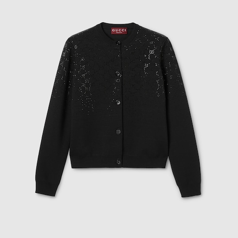 Cardigan en laine fine avec cristaux GG