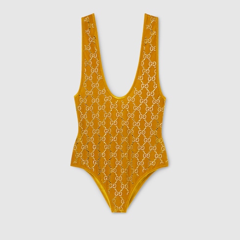 Chenille bodysuit with GG crystals