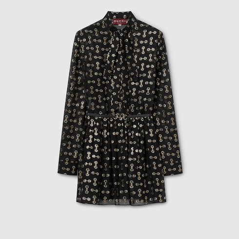 Kleid aus Seiden-Fil-Coupé mit Horsebit