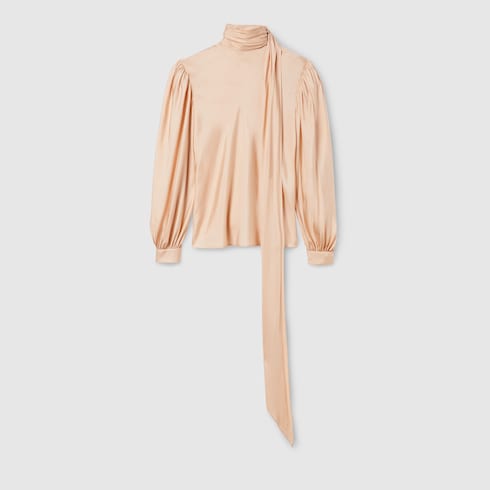 Silk twill shirt with ribbon