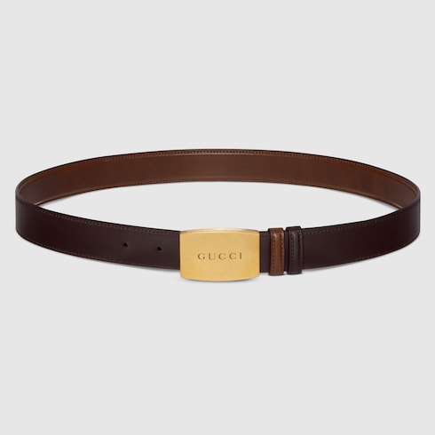 Reversible belt with plaque buckle