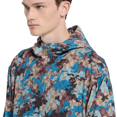 Printed technical poplin zip jacket