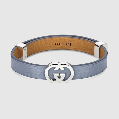 Gucci Interlocking系列皮革手链