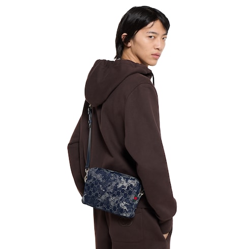 Borsa a tracolla in denim GG misura piccola