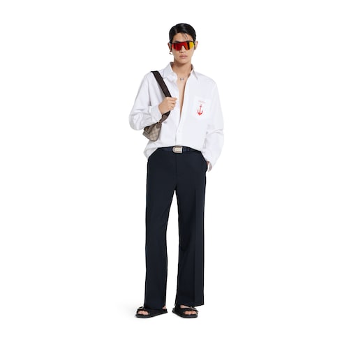 Pantalone in lana con dettaglio cimosa 