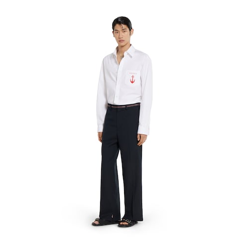 Pantalone in lana con dettaglio cimosa 