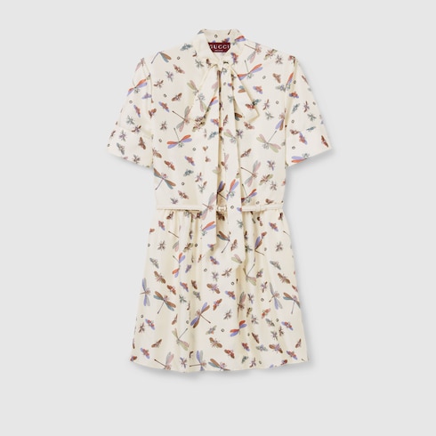 Printed silk twill dress