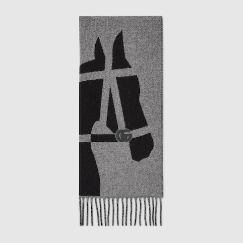 Wool scarf with jacquard motif