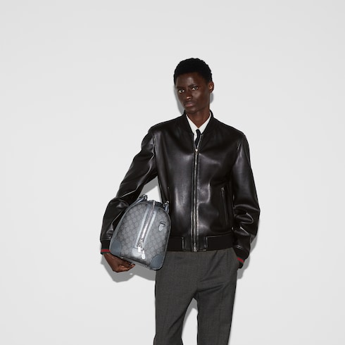 Bomber in pelle con nastro Web