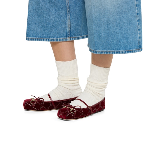 여성 GG 크리스털 구찌 홀스빗 플랫 슈즈