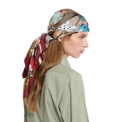 Gucci Besties Vierecktuch aus Seidentwill mit Print