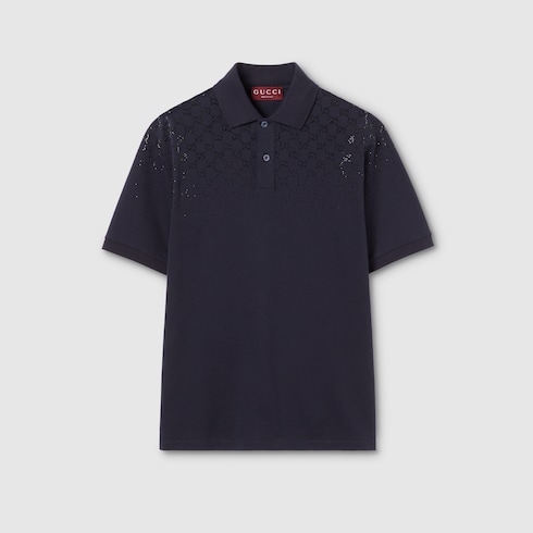 Cotton piquet polo shirt with crystals