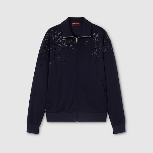 Technical jersey zip jacket with crystals