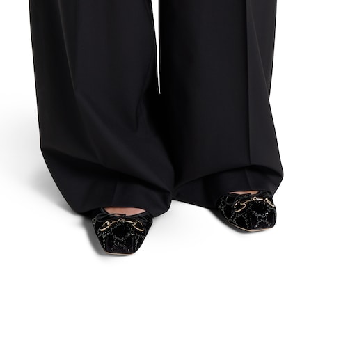 Women's GG crystal Gucci Horsebit ballet flat
