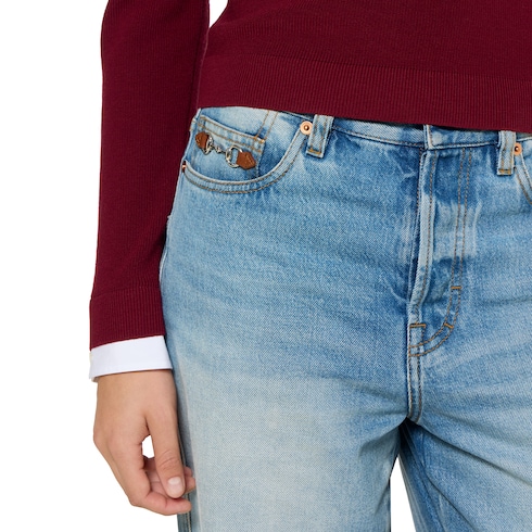 Flared bleached cotton denim trousers