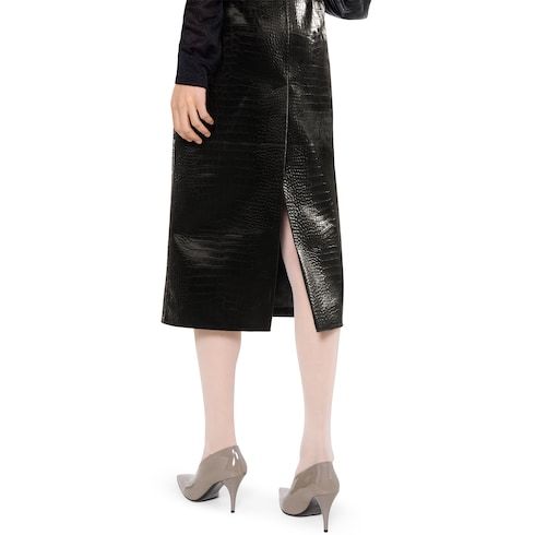 Velvet effect leather midi skirt 