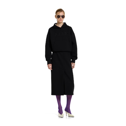 Jupe en crêpe de laine avec détail Gucci