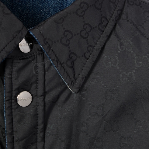 Camicia imbottita reversibile in denim e nylon