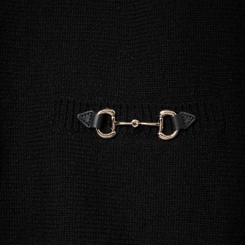 饰马衔扣羊毛山羊绒混纺开衫