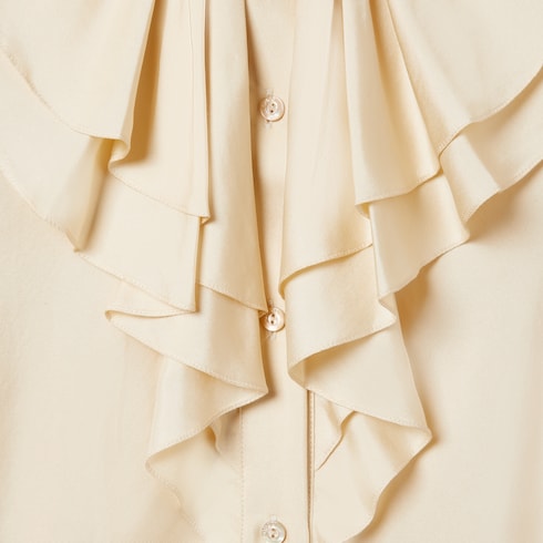 Camicia in twill di seta con finiture con ruche