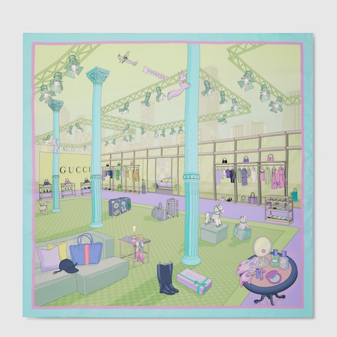 Vierecktuch aus Seidentwill mit Print