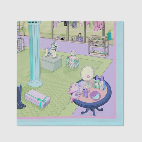 Pañuelo cuadrado de sarga de seda estampada