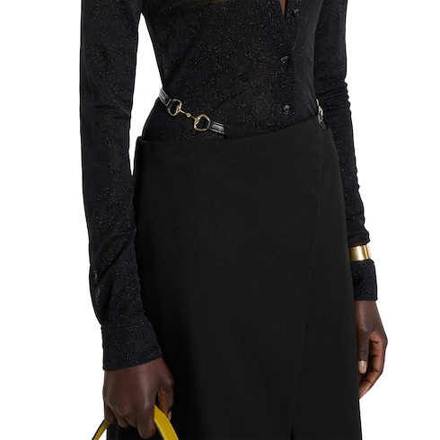 Falda cruzada de lana con detalle de Horsebit 