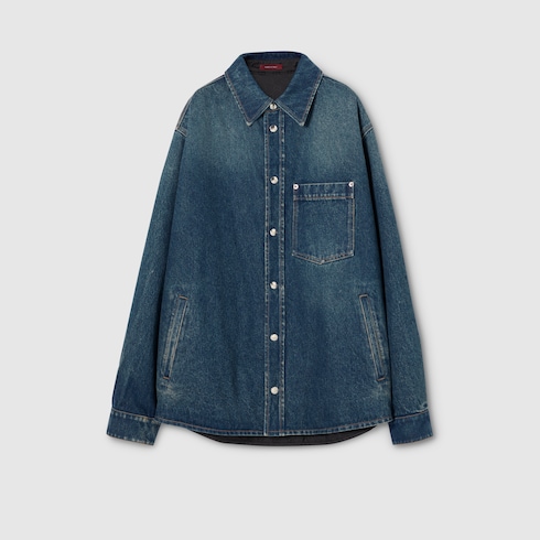 Camicia imbottita reversibile in denim e nylon
