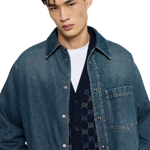 Wendbares, wattiertes Hemd aus Denim und Nylon