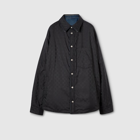 Camicia imbottita reversibile in denim e nylon