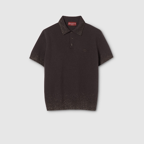 Knit wool lurex polo shirt with embroidery
