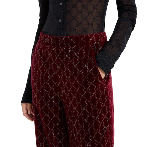 Embroidered cotton velvet trousers